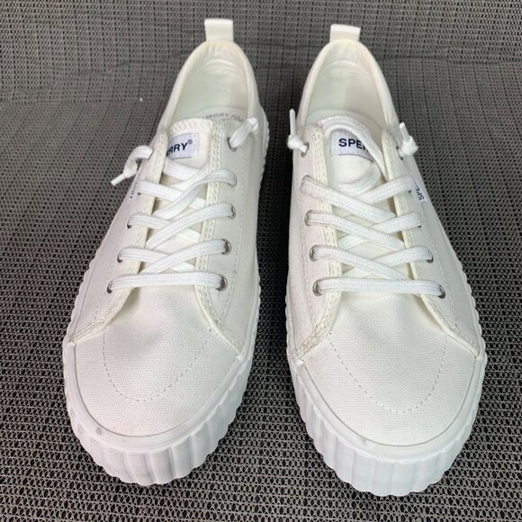 Sperry Seacycled Womens Size 6.5 White Pier wave Canvas Platform Sneakers - Picture 2 of 8